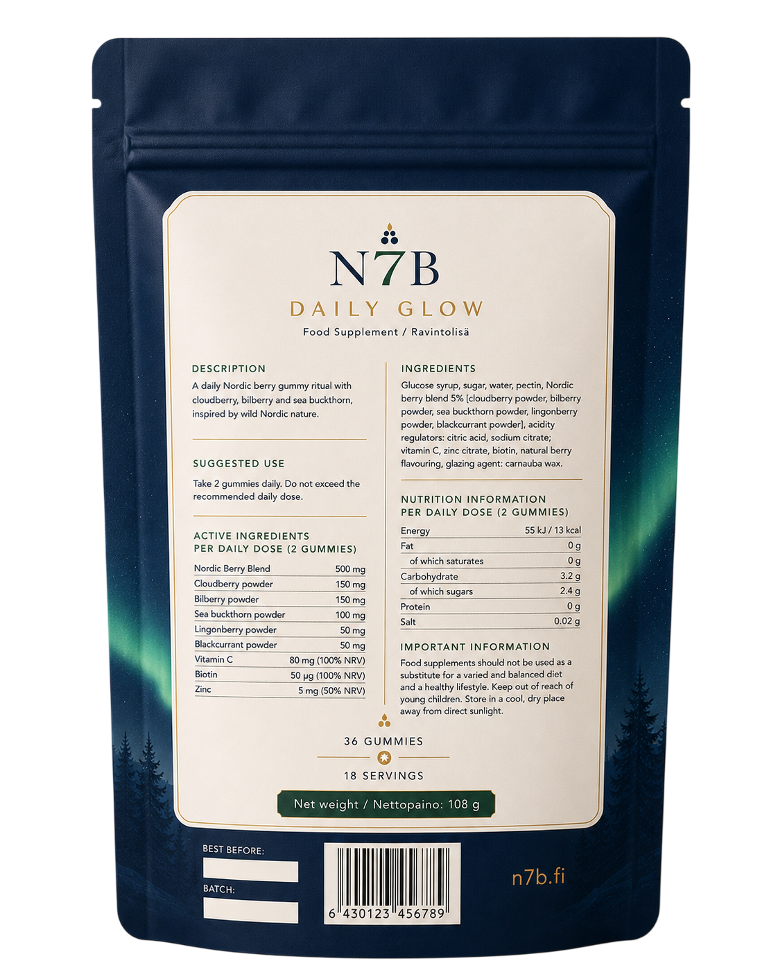N7B Daily Glow back label
