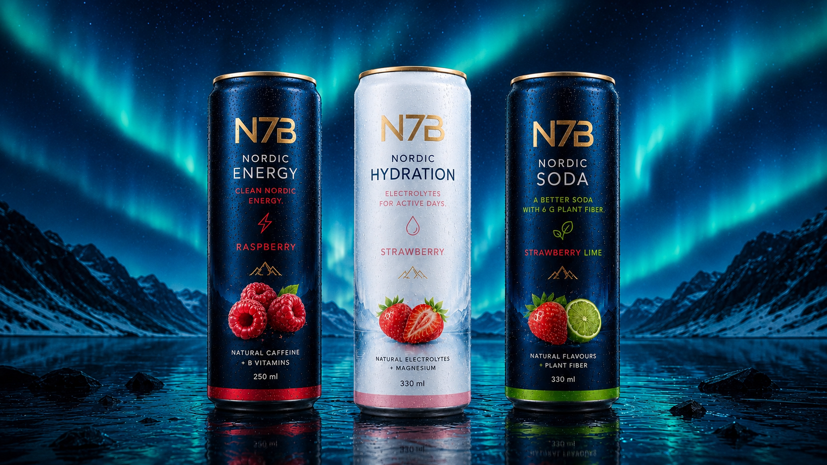 N7B Energy, Hydration and Nordic Soda cans